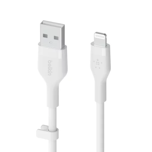 Кабель USB-A > Lightning заряджання/синхронізації Belkin 1м, силіконовий з кліпсою, білий