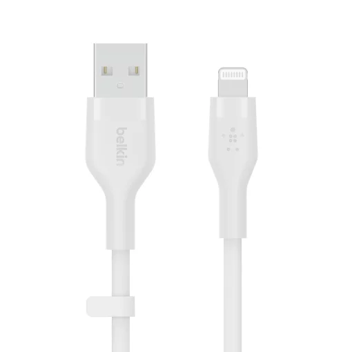 Кабель USB-A > Lightning заряджання/синхронізації Belkin 1м, силіконовий з кліпсою, білий