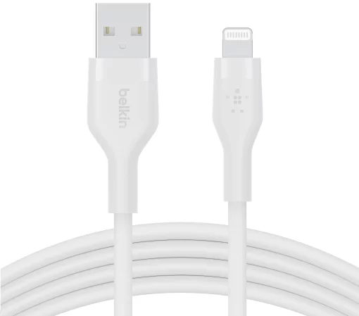 Кабель USB-A > Lightning заряджання/синхронізації Belkin 1м, силіконовий з кліпсою, білий