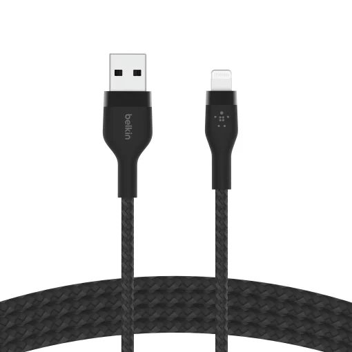 Кабель USB-A > Lightning заряджання/синхронізації Belkin 1м, плетений, силіконовий, з ремінцем на магніті, чорний