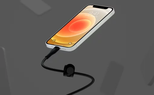 Кабель USB-A > Lightning заряджання/синхронізації Belkin 1м, плетений, силіконовий, з ремінцем на магніті, чорний