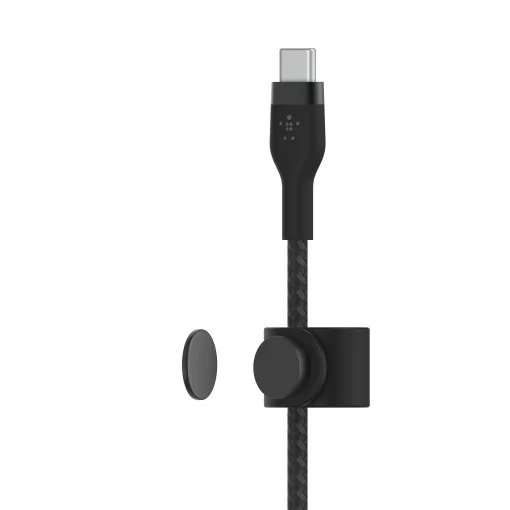 Кабель USB-C > Lightning заряджання/синхронізації Belkin 1м, Type-C, плетений, силіконовий, з ремінцем на магніті, чорний