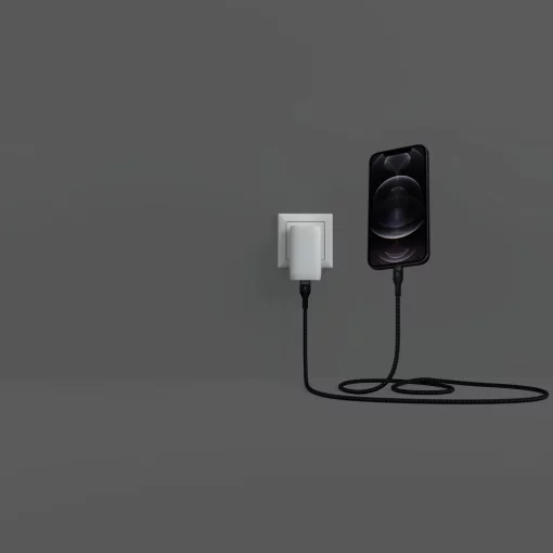 Кабель USB-C > Lightning заряджання/синхронізації Belkin 1м, Type-C, плетений, силіконовий, з ремінцем на магніті, чорний