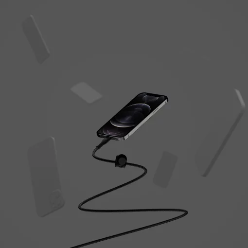 Кабель USB-C > Lightning заряджання/синхронізації Belkin 1м, Type-C, плетений, силіконовий, з ремінцем на магніті, чорний