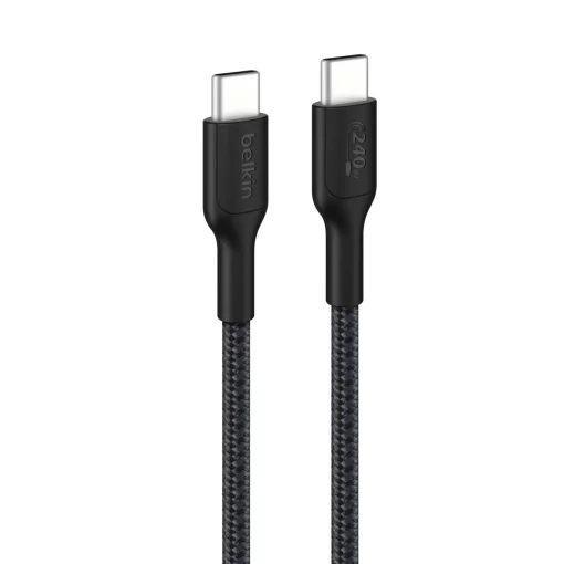 Кабель USB-C > USB-C заряджання/синхронізації Belkin 1м, 240Вт, Type-C, плетений, чорний