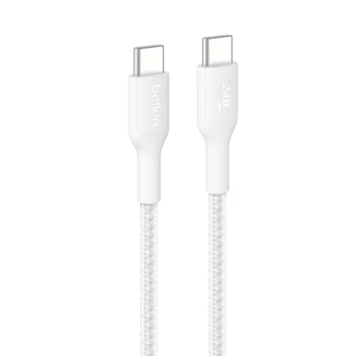 Кабель USB-C > USB-C заряджання/синхронізації Belkin 1м, 240Вт, Type-C, плетений, білий