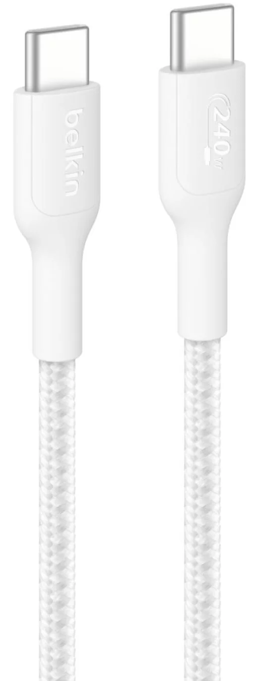 Кабель USB-C > USB-C заряджання/синхронізації Belkin 1м, 240Вт, Type-C, плетений, білий