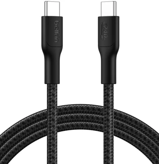 Кабель USB-C > USB-C заряджання/синхронізації Belkin 2м, 240Вт, Type-C, плетений, чорний