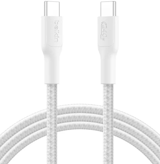 Кабель USB-C > USB-C заряджання/синхронізації Belkin 2м, 240Вт, Type-C, плетений, білий