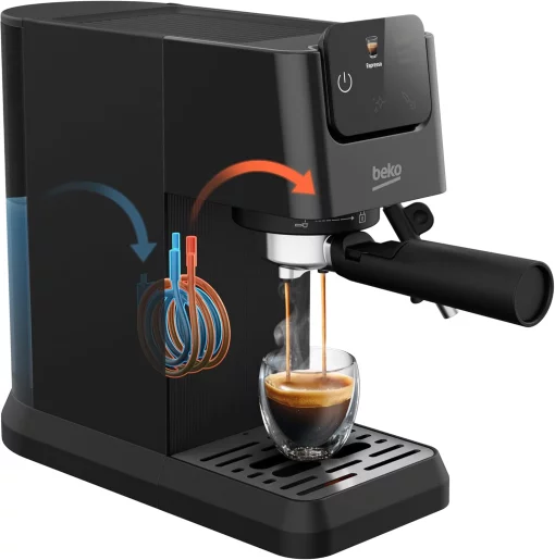 Кавоварка Beko ріжкова 1.1л, мелена, ручний капучинатор, підігрів чашок, авторецептів - 2, дисплей, чорний