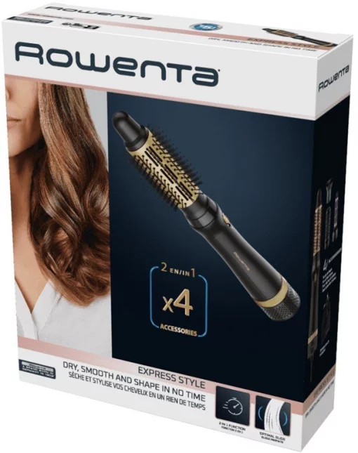 Фен-щітка Rowenta Express Style, 800Вт, 3 режими, іоніз-я, хол. обдув, кераміка, турмалін, чорно-золотий