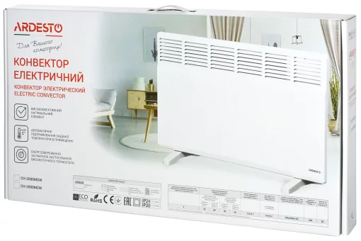 Конвектор ARDESTO, 20м2, 2000Вт, мех. упр-ння, закр. нагрів. елемент, IP24, білий
