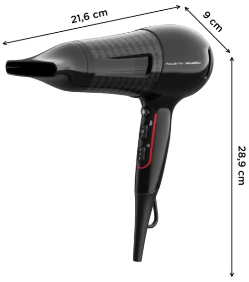 Фен Rowenta x Karl Lagerfeld Powerline, 2100Вт, 3 режими, дифузор, іоніз-я, хол. обдув, чорний