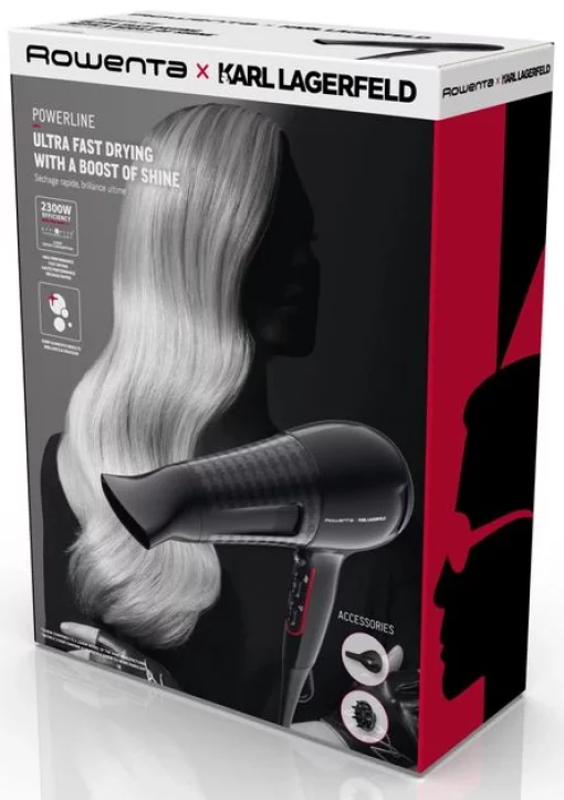 Фен Rowenta x Karl Lagerfeld Powerline, 2100Вт, 3 режими, дифузор, іоніз-я, хол. обдув, чорний