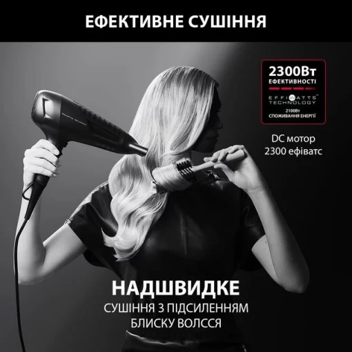 Фен Rowenta x Karl Lagerfeld Powerline, 2100Вт, 3 режими, дифузор, іоніз-я, хол. обдув, чорний