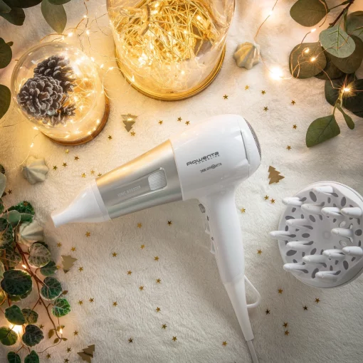 Фен Rowenta Powerline, 2400Вт, 3 режими, дифузор, іоніз-я, хол. обдув, біло-сірий