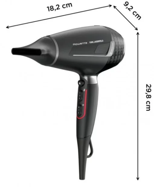 Фен Rowenta x Karl Lagerfeld K/Pro Stylist, 2200Вт, 3 режими, іоніз-я, дифузор, 2 концентратора, хол. обдув, чорний