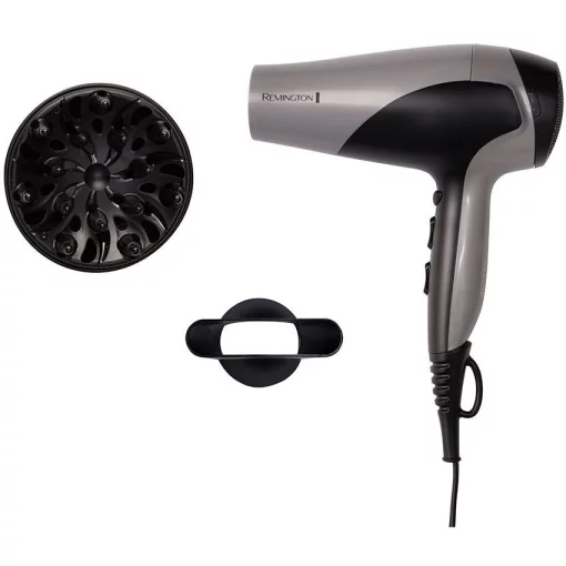 Фен Remington Ionic Dry, 2200Вт, 3 режими, дифузор,турмалинова іоніз-я, хол. обдув, сіро-чорний