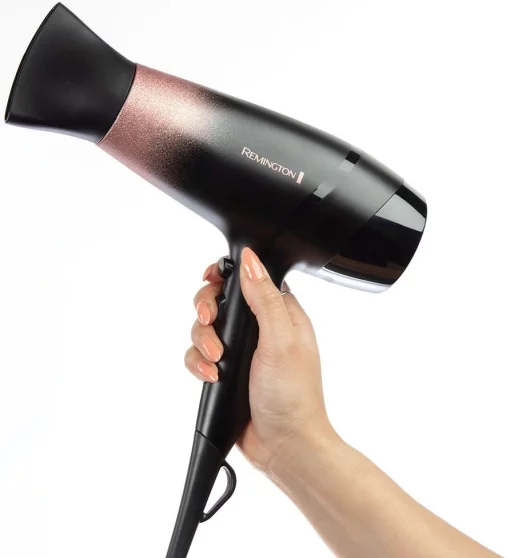 Фен Remington Rose Shimmer, 2200Вт, 3 режими, дифузор, іоніз-я, хол. обдув, чорно-рожевий