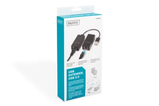 Подовжувач DIGITUS USB, USB 2.0, для використання з кабелем Cat5/5e/6 UTP, STP або SFT, до 50 м, чорний