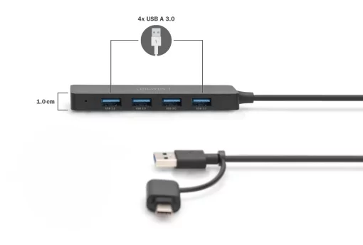 Хаб DIGITUS USB-A/C > 4хUSB-А, 0,2 м, активний (опція)