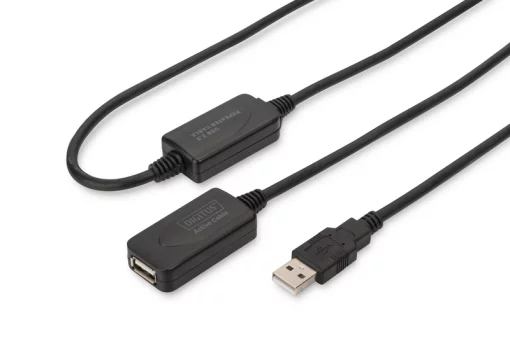 Подовжувач DIGITUS USB 2.0 Active Cable, A/M-A/F, 20м, чорний