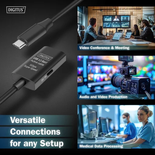 Подовжувач DIGITUS USB 3.2 Gen1 Active Cable 5G, C/M-C/F, 10м, чорний