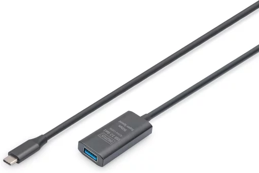 Подовжувач DIGITUS USB 3.2 Gen1 Active Cable 5G, C/M-A/F, 10м, чорний