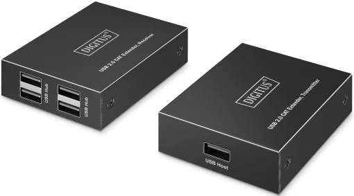 Подовжувач DIGITUS USB 2.0, для використання з кабелем Cat6, до 150 м, 4 х USB-A, чорний