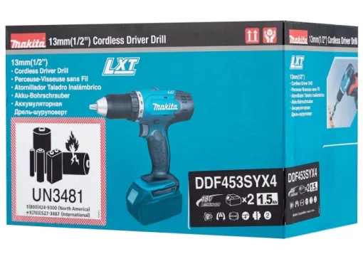 Шурупокрут-дриль акумуляторний Makita DDF453SYX4 18В 2х1.5А·год 42Нм 0-400·0-1300об/хв кейс 1.6кг