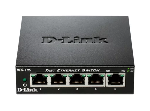 Комутатор D-Link DES-105/E 5xFE, Некерований, Метал