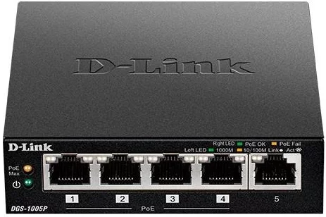 Комутатор D-Link DGS-1005P 5xGE (4xPoE, 1xUplink), 60W