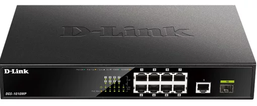 Комутатор D-Link DGS-1010MP 9xGE PoE, 1xSFP, 125W