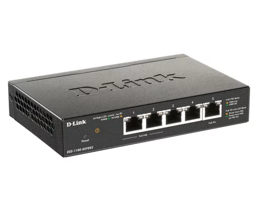 Комутатор D-Link DGS-1100-05PD 5xGE, (2xGE, 2xGE PoE, 1xGE PD), EasySmart