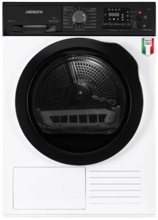 Сушильна машина ARDESTO тепловий насос Bianco Vero, 8кг, A+++, 63см, дисплей, інвертор, підсвіч.барабана, білий