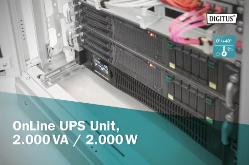 Джерело безперебійного живлення DIGITUS 2000VA/2000W, RTU2, LCD, RJ45, RS232, USB, 8xC13