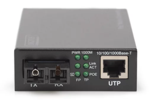Медіаконвертер DIGITUS PoE, SM 10/100/1000Base-T to 1000Base-LX, Incl. PSU 30W, SC, Up to 20км