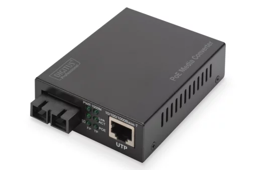 Медіаконвертер DIGITUS PoE, SM 10/100/1000Base-T to 1000Base-LX, Incl. PSU 30W, SC, Up to 20км