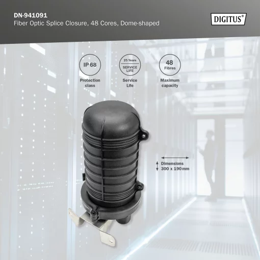 Муфта DIGITUS оптична, герметична, 4 кабельних вводи,  4 касети, до 48 зварок