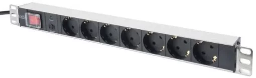 Пристрій розподілу електроживлення DIGITUS 1U, 7xSchuko, 16A, 250V, вимикач, OLP, вилка Schuko