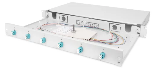 Оптична панель DIGITUS 19' 1U, 6xLC duplex, incl, Splice Cass, OM3 Color Pigtails, Adapter