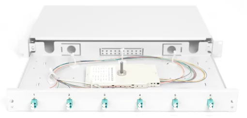Оптична панель DIGITUS 19' 1U, 6xLC duplex, incl, Splice Cass, OM3 Color Pigtails, Adapter