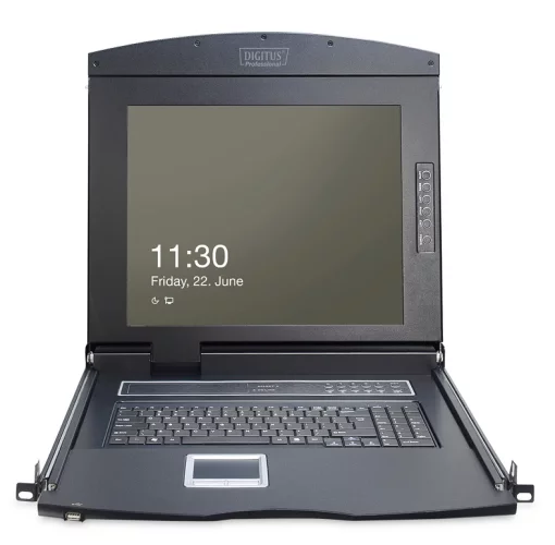 Консоль DIGITUS Modular 17" TFT, 16-port KVM & Touchpad, US keyboard, чорна