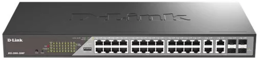 Комутатор D-Link DSS-200G-28MP 24xGE PoE, 4xSFP/GE, 370W, Некерований