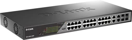 Комутатор D-Link DSS-200G-28MPP 24xGE PoE, 4xSFP/GE, 518Вт, Некерований