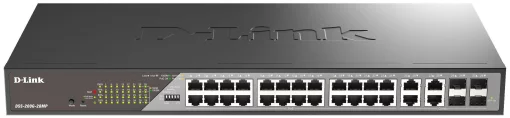 Комутатор D-Link DSS-200G-28MPP 24xGE PoE, 4xSFP/GE, 518Вт, Некерований