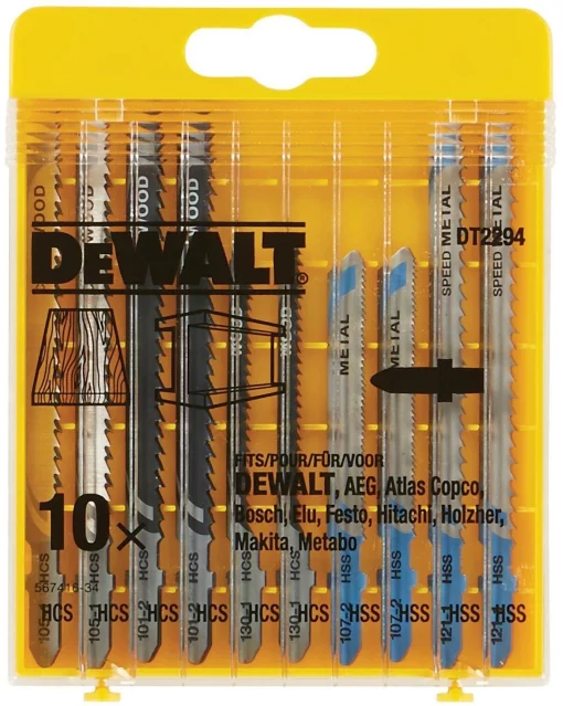 Полотно пиляльне для електролобзика DeWalt по дереву та металу, набір 10шт