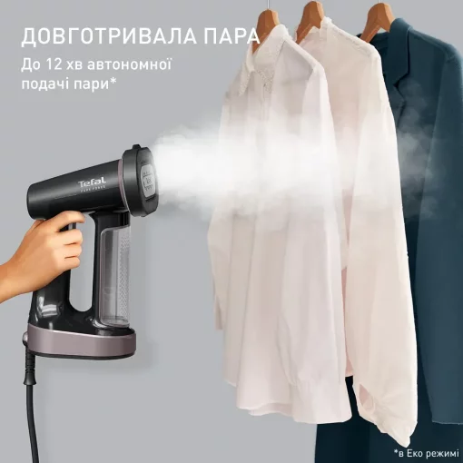 Відпарювач Tefal компактний Pure Force 3в1, 1800Вт, 180мл, постійна пара - 35гр, керам. підошва, чорно-рожевий