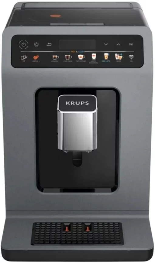 Кавомашина Krups Evidence Hot & Cold 2.3л, зерно, автомат.капучинатор, ОLED диспл, авторецептів - 18, сіро - чорний