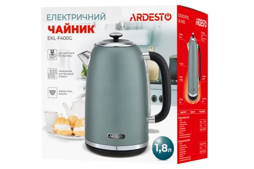 Електрочайник Ardesto Mint Harmony 1.8л, Strix, метал, м'ятний матовий
